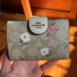 Coach Tan and Pink Floral Wallet